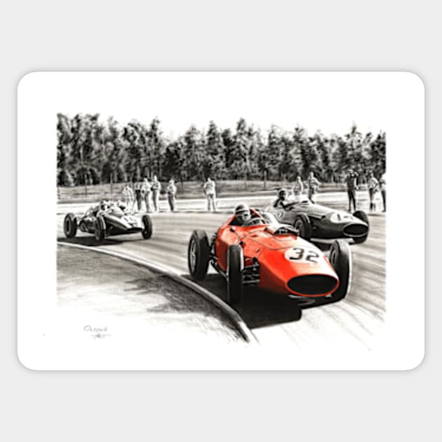 Ferrari Dino 246, Froilan Gonzalez, Bruce McLaren Sticker by oleynik